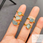 Rough Aquamarine Ring, Electroplated Ring, Imitation Jewelry, Copper Ring, Ring For Women, Dainty Ring, Statement Ring, Gift For Her,Jewelry